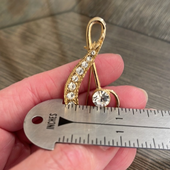 Vintage Treble Clef Rhinestone Pin, Gokd-tone - Picture 8 of 12